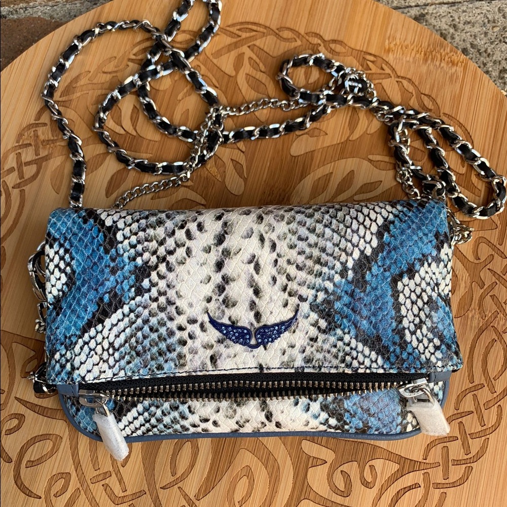 ZADIG & VOLTAIRE
Nano Rock Snake Embossed Leather Crossbody Bag In Blu